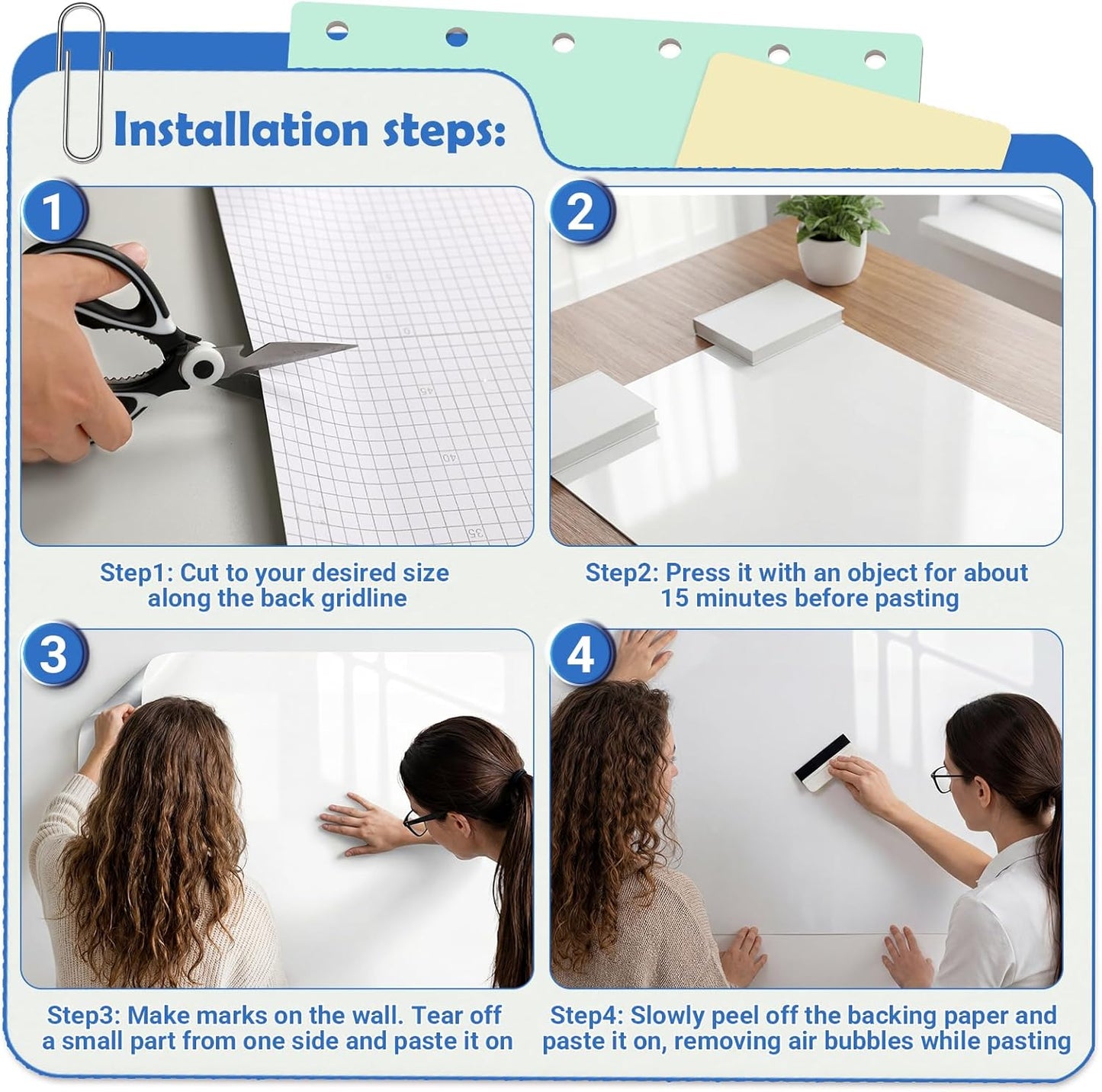 AFMAT White Board Dry Erase Paper, 72" x 48" Large Whiteboard Wallpaper, with 8 Markers, Stain-Proof & Super Sticky, No Ghost, 6' x 4' Peel and Stick Dry Erase Board Paper Roll for Wall/Home/Office