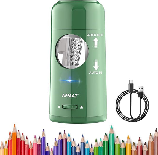 AFMAT PSX6 Electric Pencil Sharpener, Rechargeable Automatic Pencil Sharpener for Jumbo & Colored Pencils (7-11.5mm),Green