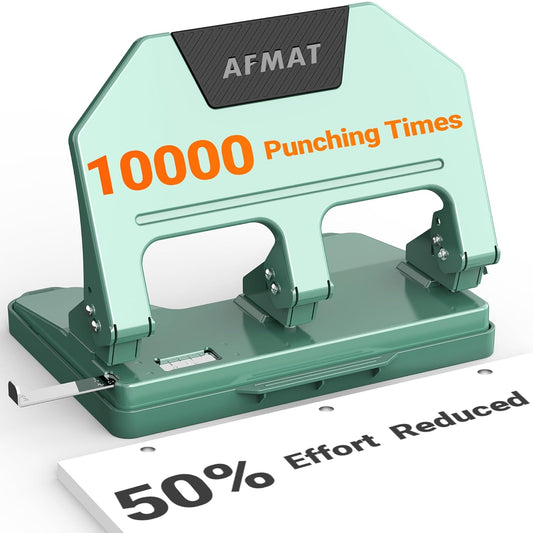 AFMAT HPX3 3 Hole Punch Heavy Duty, 40-Sheet 3 Hole Puncher for Binder, Metal Three Hole Punch w/ 10000+ Punching Times,Green