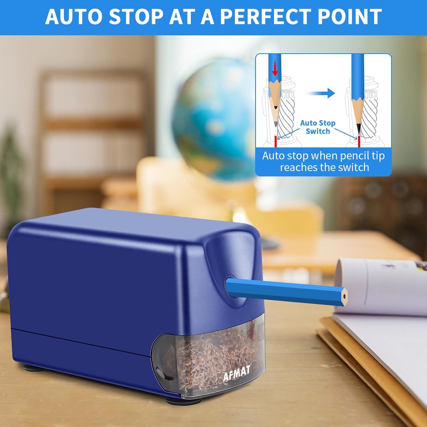 AFMAT Heavy Duty Electric Pencil Sharpener, Auto Stop Classroom Pencil Sharpeners for 6-11mm No.2/Colored Pencils