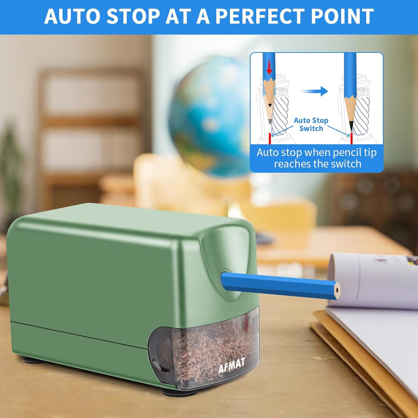AFMAT Heavy Duty Electric Pencil Sharpener, Auto Stop Classroom Pencil Sharpeners for 6-11mm No.2/Colored Pencils