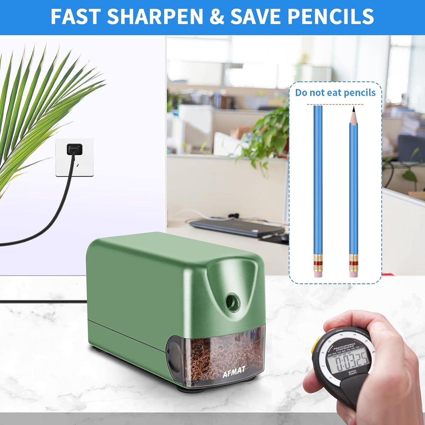 AFMAT Heavy Duty Electric Pencil Sharpener, Auto Stop Classroom Pencil Sharpeners for 6-11mm No.2/Colored Pencils