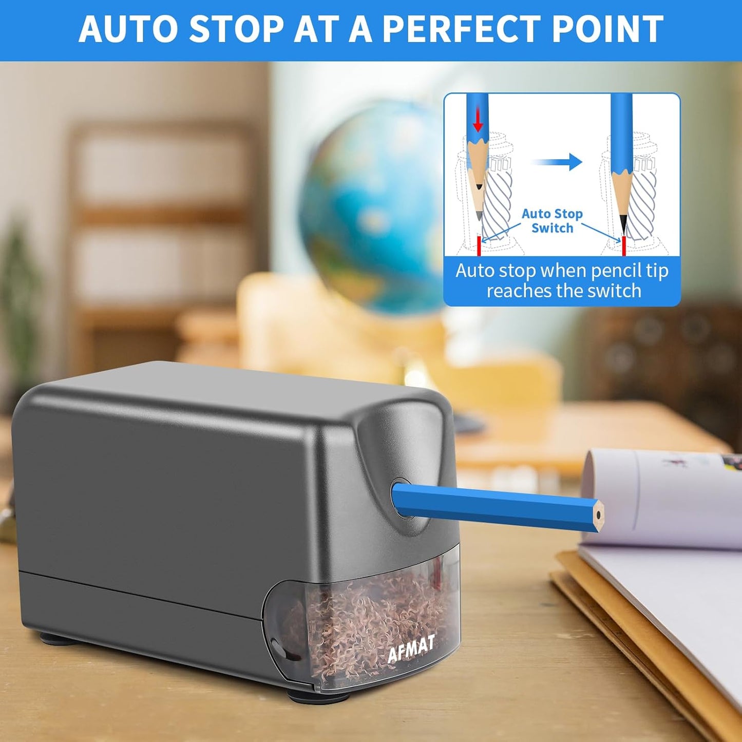 AFMAT Heavy Duty Electric Pencil Sharpener, Auto Stop Classroom Pencil Sharpeners for 6-11mm No.2/Colored Pencils