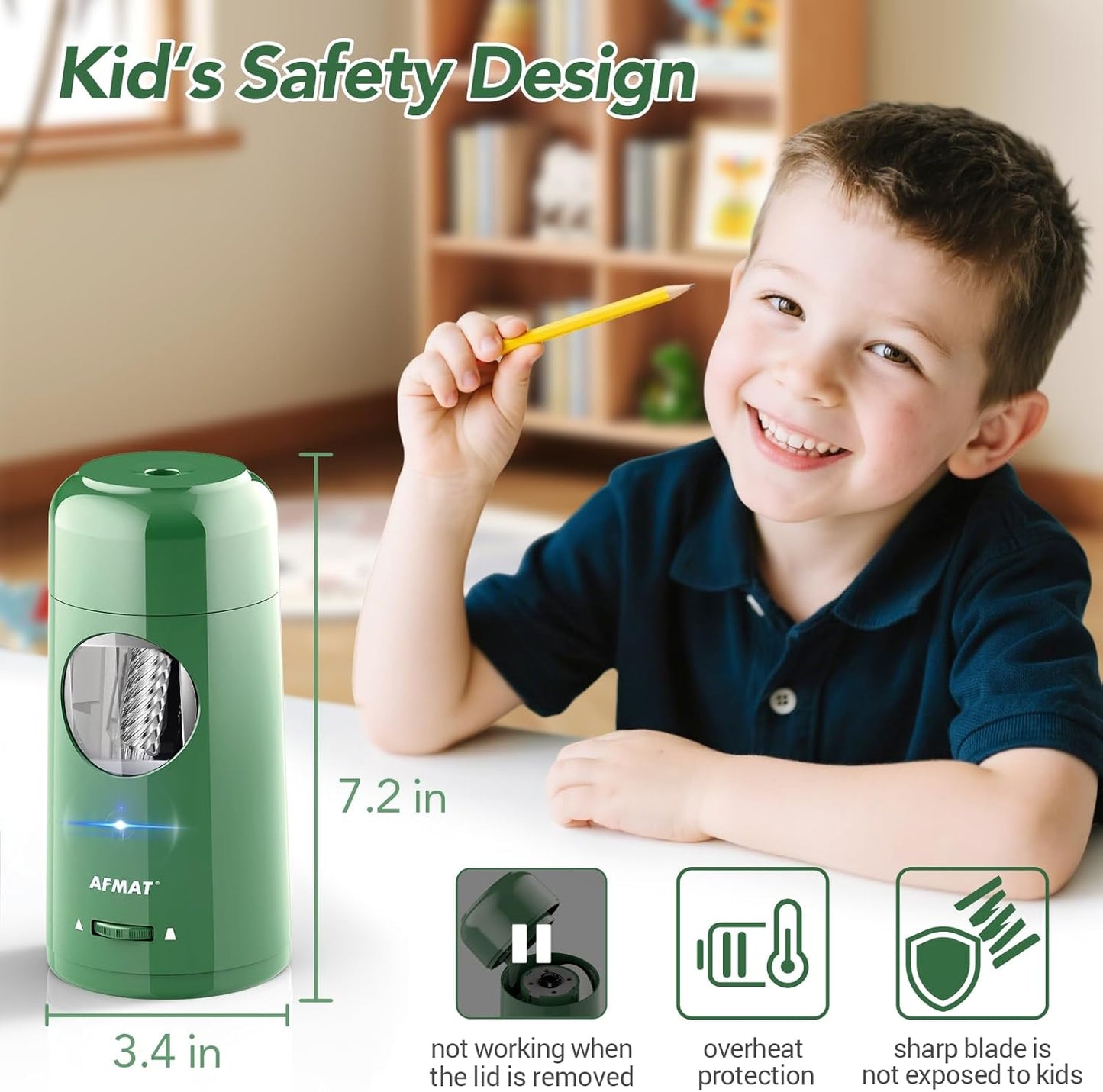 AFMAT PSX6 7-11.5mm Fully Automatic Rechargeable Pencil Sharpener for Jumbo & Colored Pencils (7-11.5mm),PSX6BK