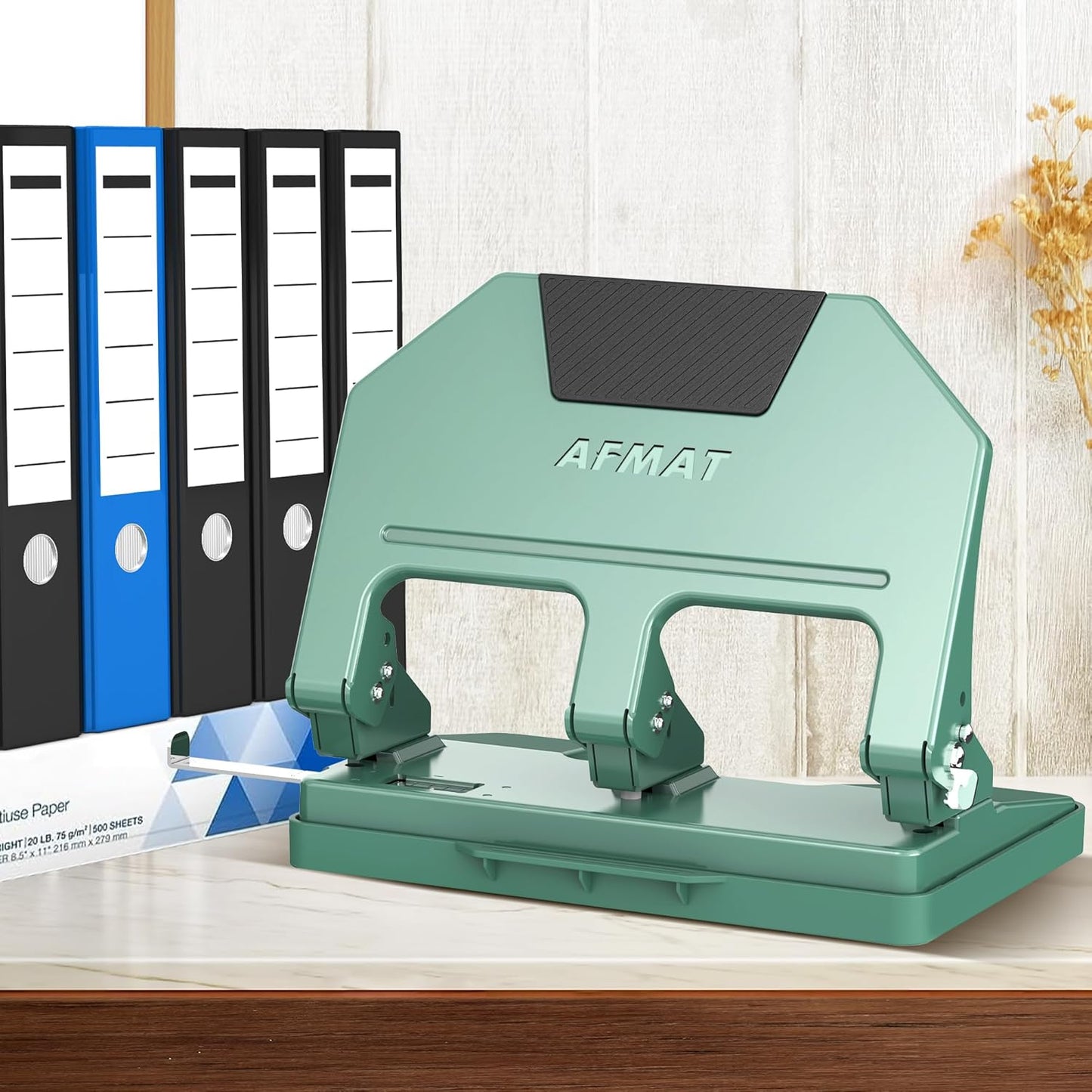 AFMAT 3 Hole Punch Heavy Duty, 40-Sheet 3 Hole Puncher for Binder, Metal Three Hole Punch w/ 10000+ Punching Times