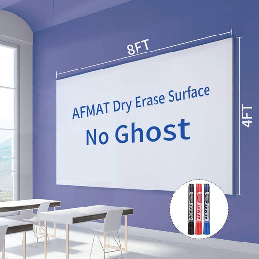AFMAT D49 White Board Paper, 8x4 ft Dry Erase White Board Sticker,3 Markers