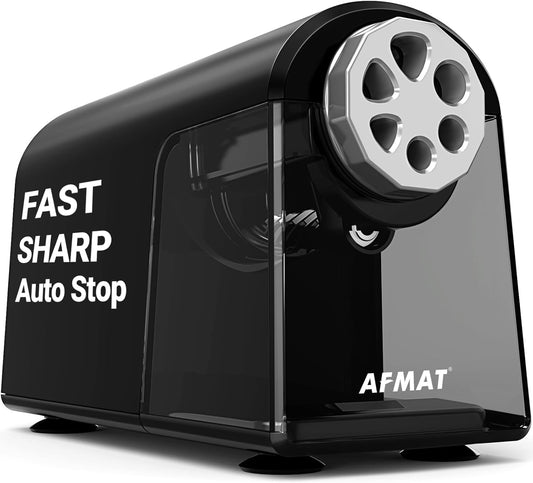 AFMAT PSX2 Heavy Duty Electric Pencil Sharpener for Classroom, 6 Holes, Electric Pencil Sharpeners for Home,Black