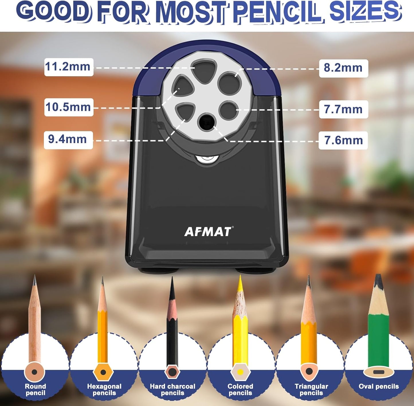 AFMAT Heavy Duty Electric Pencil Sharpener for Classroom, 6 Holes, Electric Pencil Sharpeners for Home