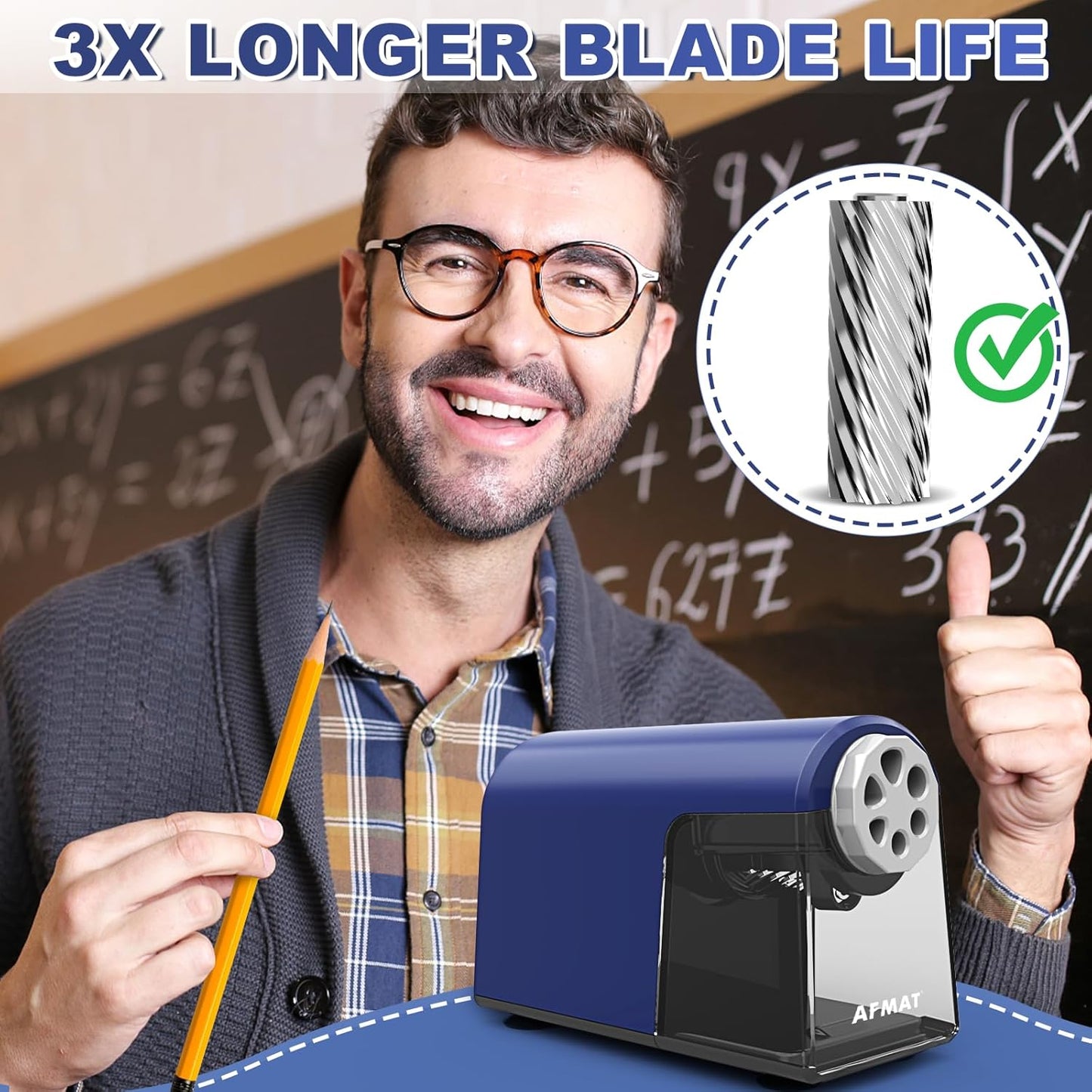 AFMAT Heavy Duty Electric Pencil Sharpener for Classroom, 6 Holes, Electric Pencil Sharpeners for Home