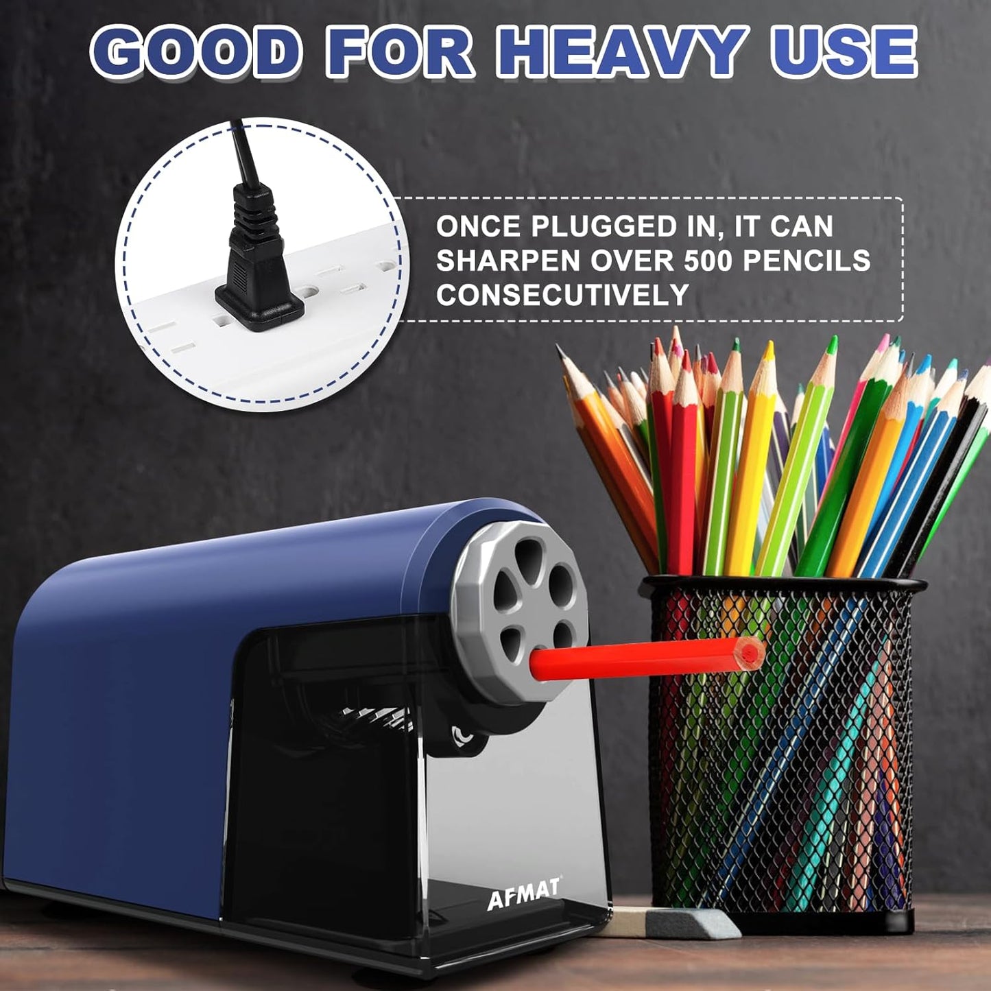 AFMAT Heavy Duty Electric Pencil Sharpener for Classroom, 6 Holes, Electric Pencil Sharpeners for Home