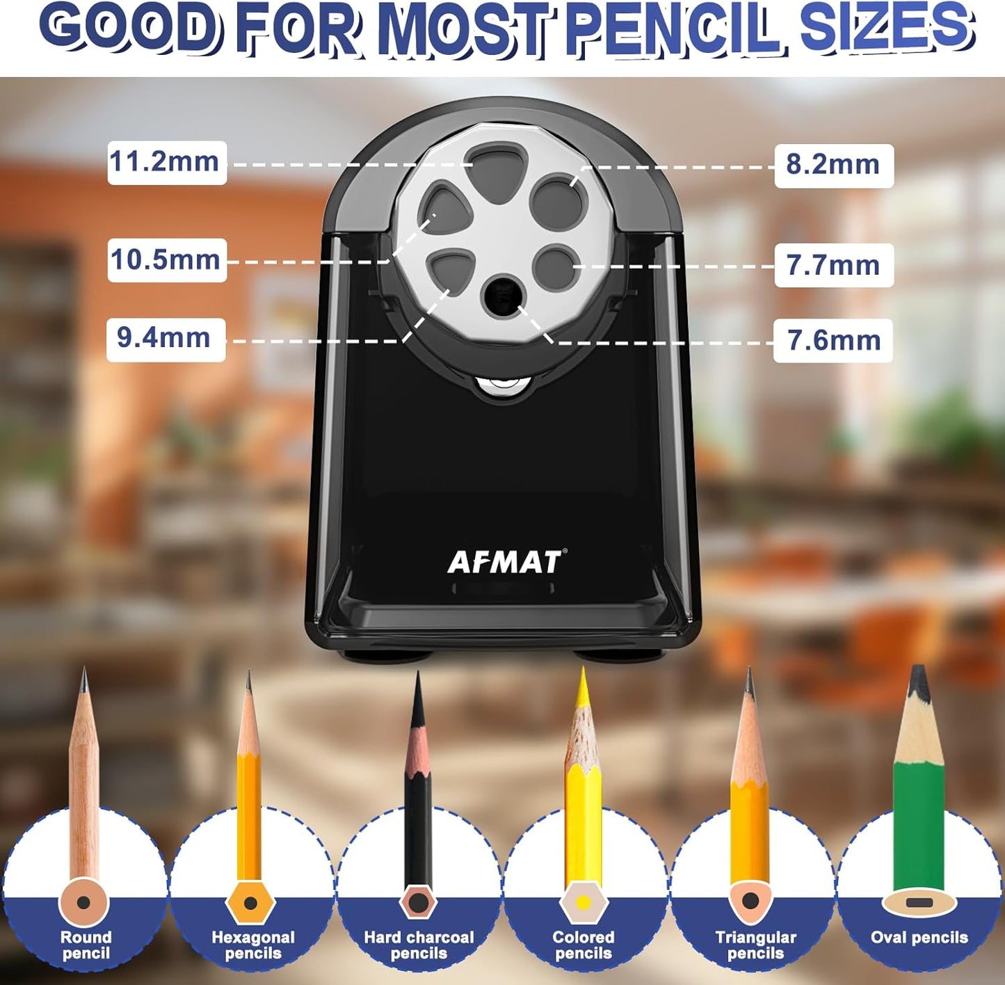 AFMAT Heavy Duty Electric Pencil Sharpener for Classroom, 6 Holes, Electric Pencil Sharpeners for Home