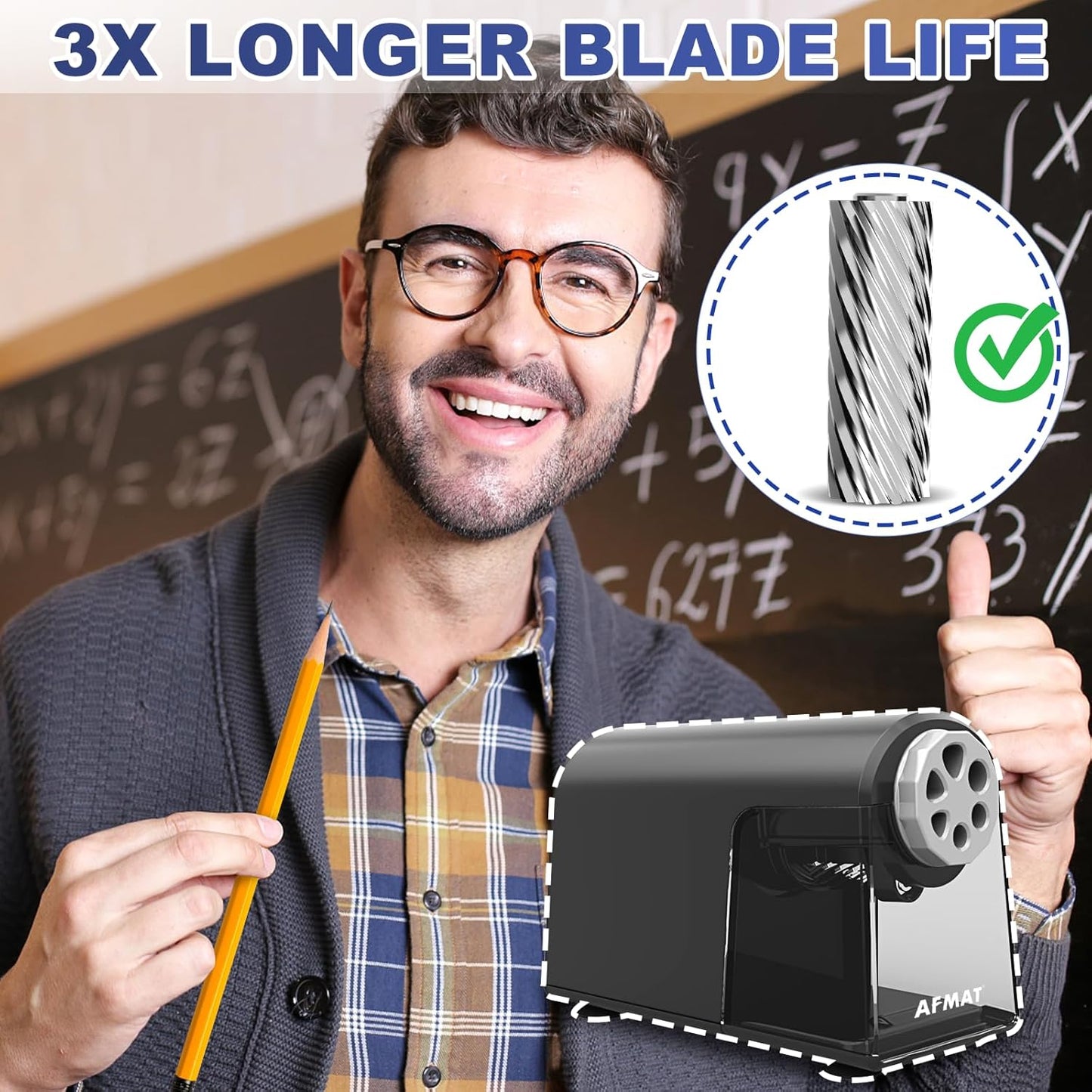AFMAT Heavy Duty Electric Pencil Sharpener for Classroom, 6 Holes, Electric Pencil Sharpeners for Home