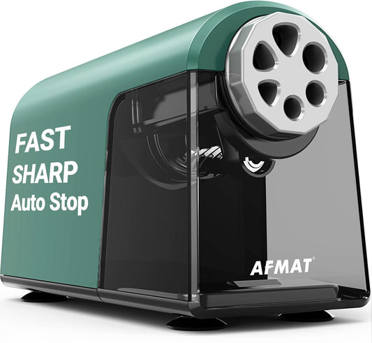 AFMAT PSX2 Heavy Duty Electric Pencil Sharpener for Classroom, 6 Holes, Electric Pencil Sharpeners for Home,Green