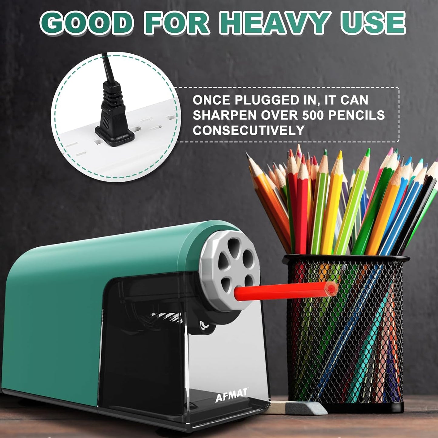 AFMAT Heavy Duty Electric Pencil Sharpener for Classroom, 6 Holes, Electric Pencil Sharpeners for Home