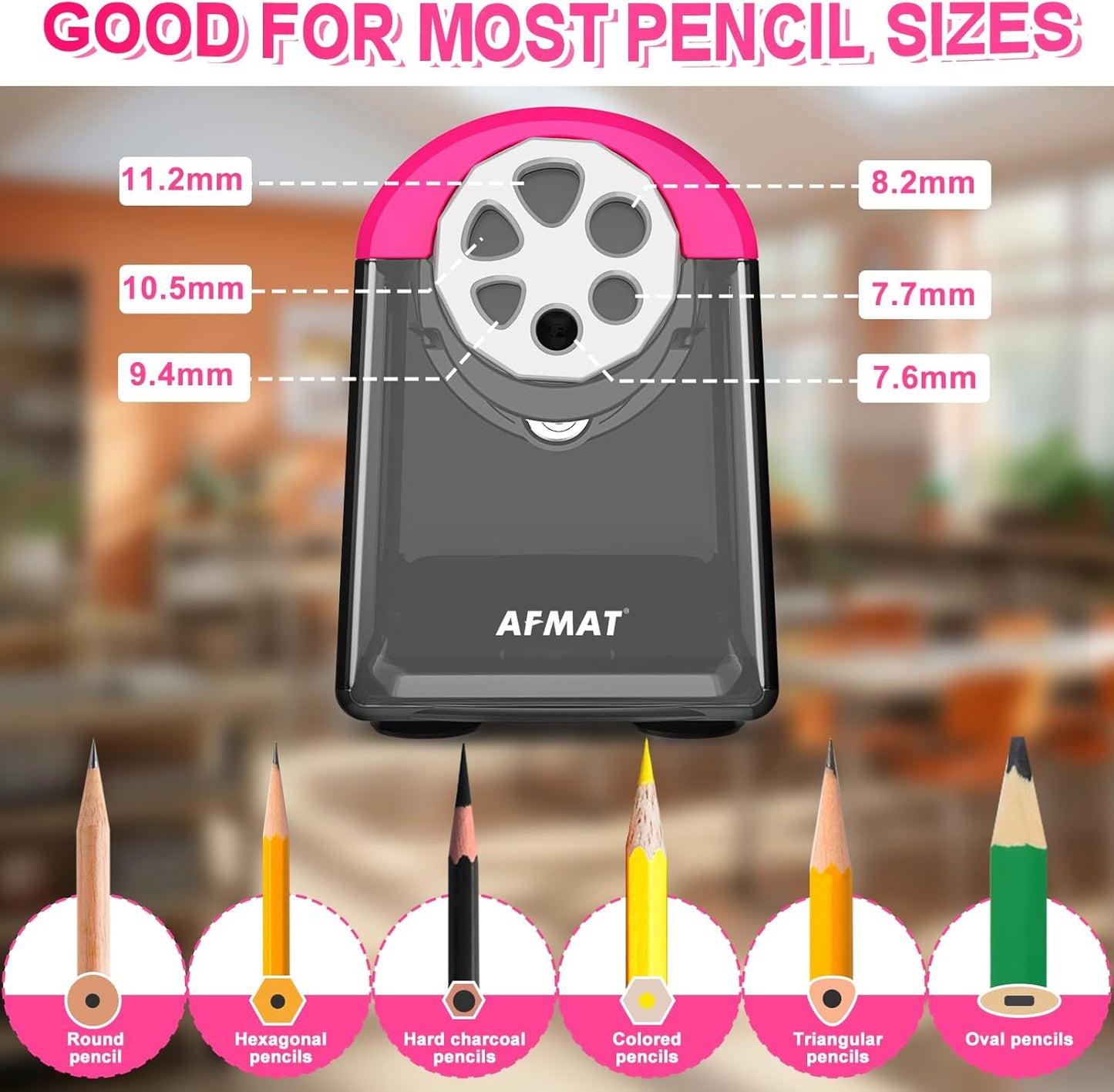 AFMAT Heavy Duty Electric Pencil Sharpener for Classroom, 6 Holes, Electric Pencil Sharpeners for Home