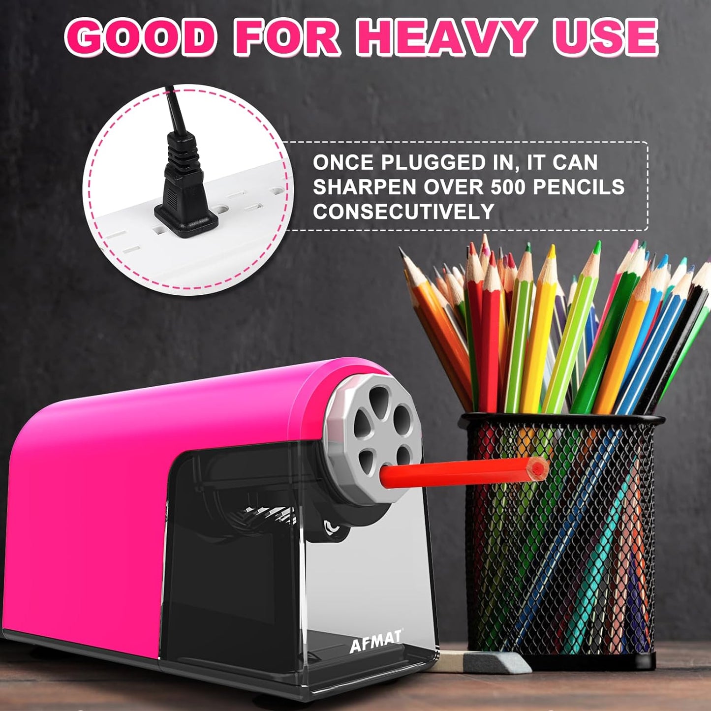 AFMAT Heavy Duty Electric Pencil Sharpener for Classroom, 6 Holes, Electric Pencil Sharpeners for Home