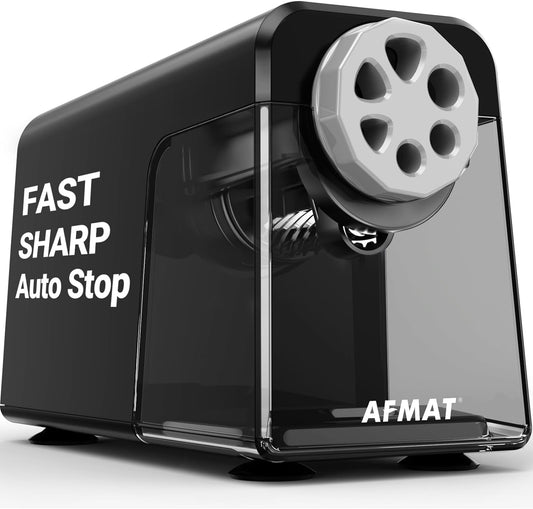 AFMAT PSX1 Electric Pencil Sharpener Heavy Duty, 6 Holes, Auto Stop Pencil Sharpeners for School,Black