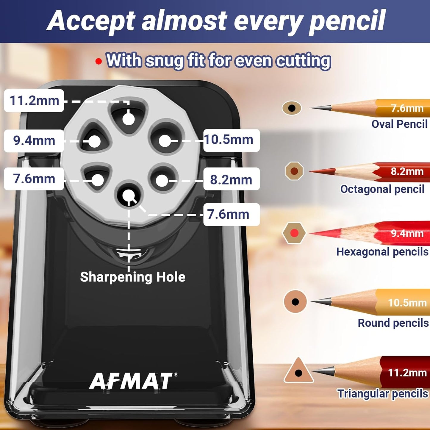AFMAT Electric Pencil Sharpener Heavy Duty, 6 Holes, Auto Stop Pencil Sharpeners for School
