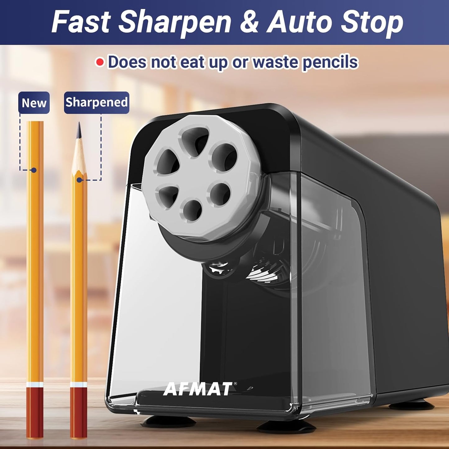 AFMAT Electric Pencil Sharpener Heavy Duty, 6 Holes, Auto Stop Pencil Sharpeners for School
