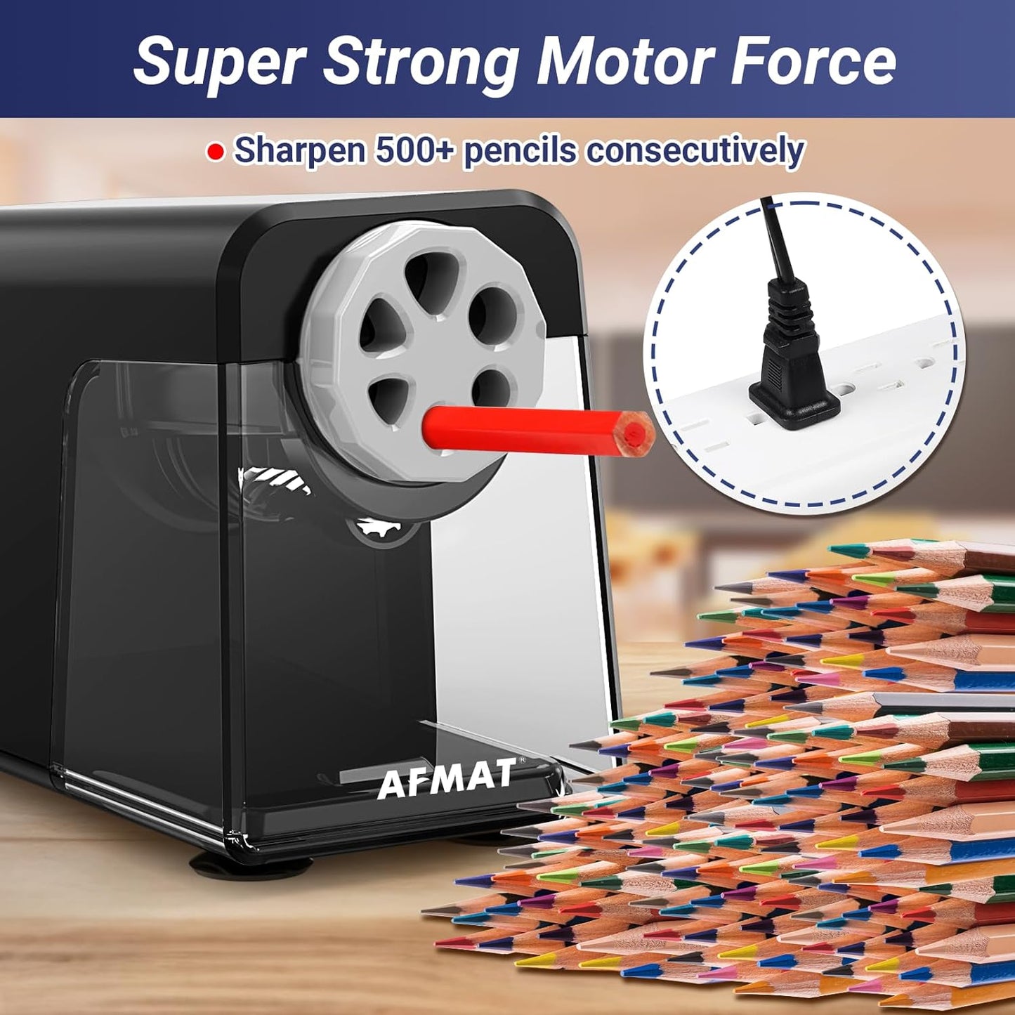 AFMAT Electric Pencil Sharpener Heavy Duty, 6 Holes, Auto Stop Pencil Sharpeners for School