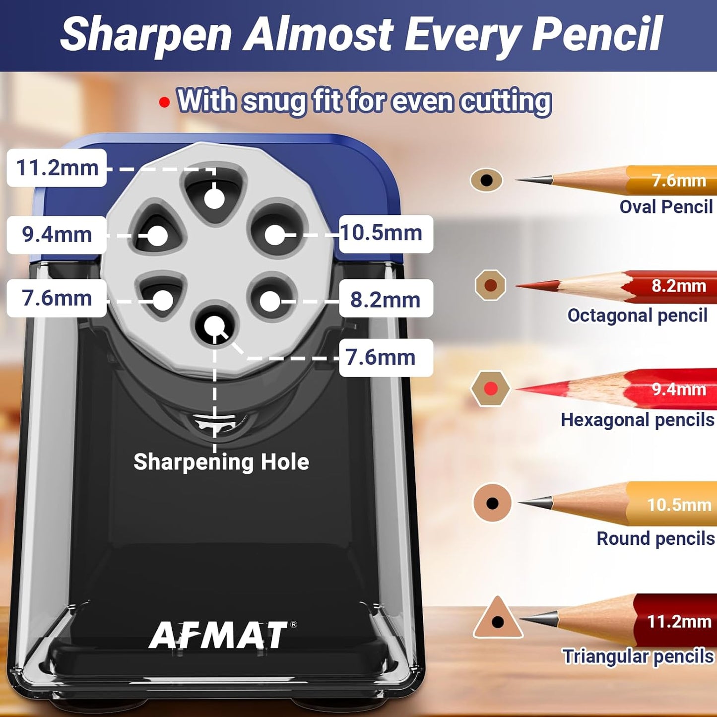 AFMAT Electric Pencil Sharpener Heavy Duty, 6 Holes, Auto Stop Pencil Sharpeners for School
