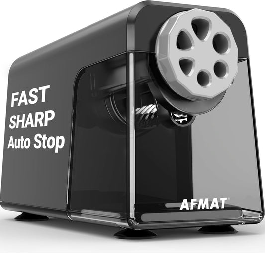 AFMAT PSX1 Electric Pencil Sharpener Heavy Duty, 6 Holes, Auto Stop Pencil Sharpeners for School,Grey