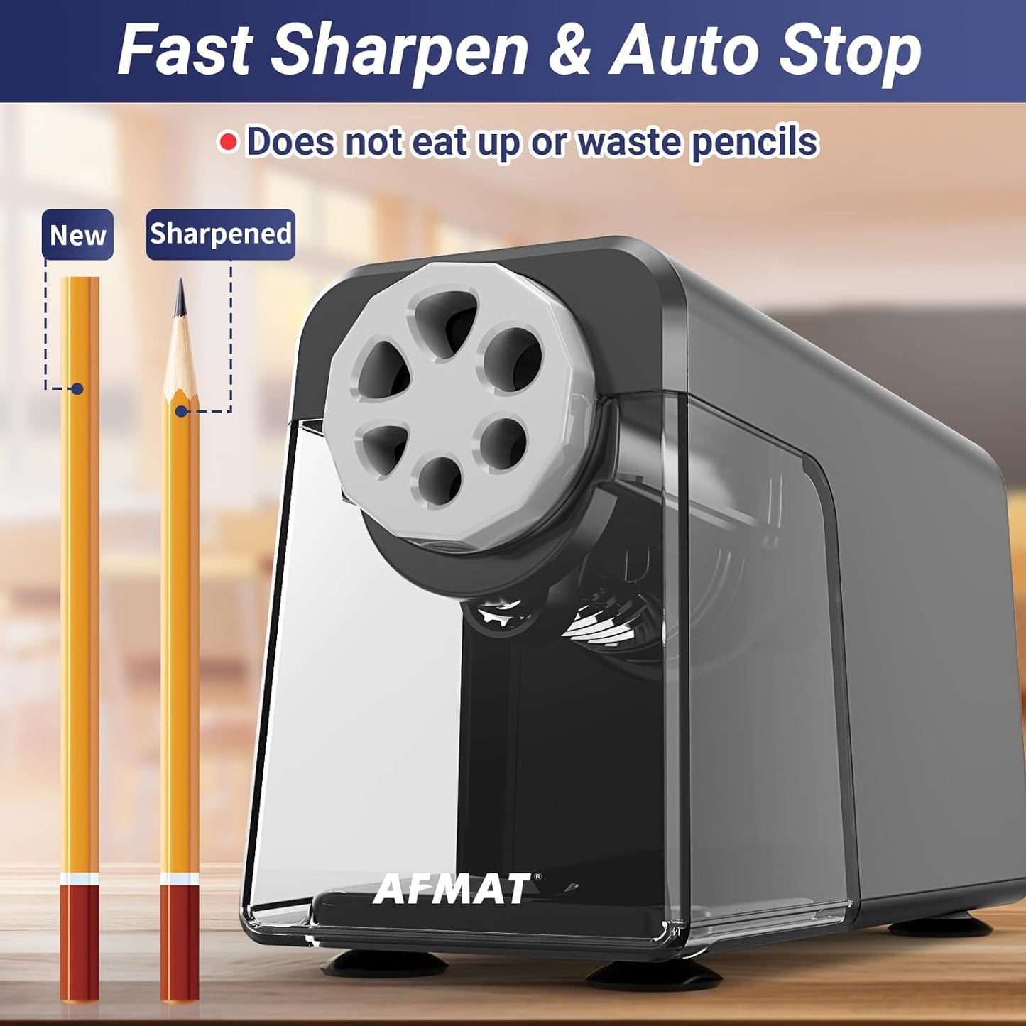 AFMAT Electric Pencil Sharpener Heavy Duty, 6 Holes, Auto Stop Pencil Sharpeners for School