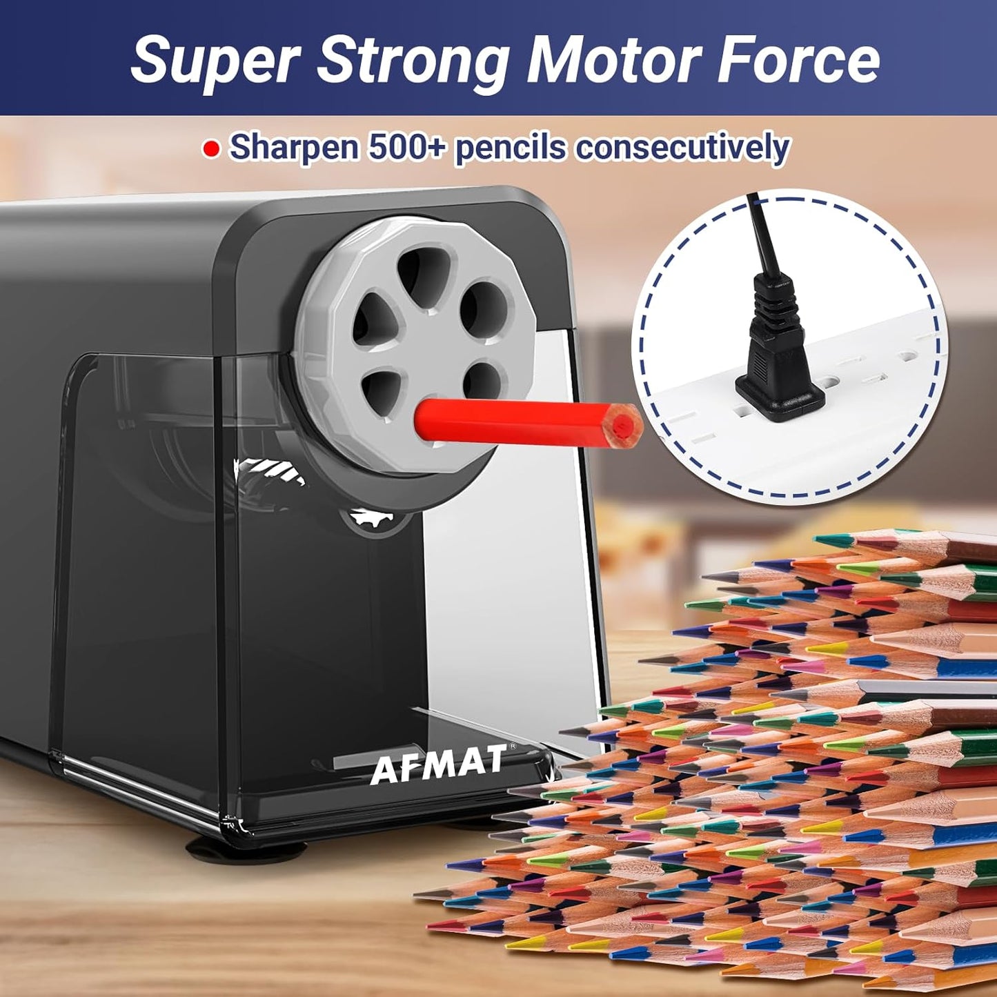 AFMAT Electric Pencil Sharpener Heavy Duty, 6 Holes, Auto Stop Pencil Sharpeners for School