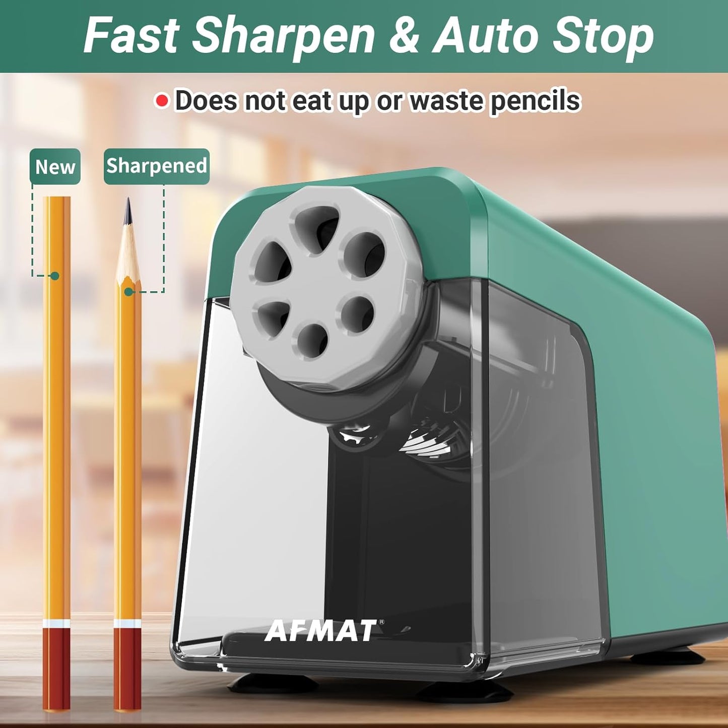 AFMAT Electric Pencil Sharpener Heavy Duty, 6 Holes, Auto Stop Pencil Sharpeners for School