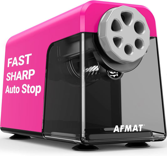 AFMAT PSX1 Electric Pencil Sharpener Heavy Duty, 6 Holes, Auto Stop Pencil Sharpeners for School,Pink