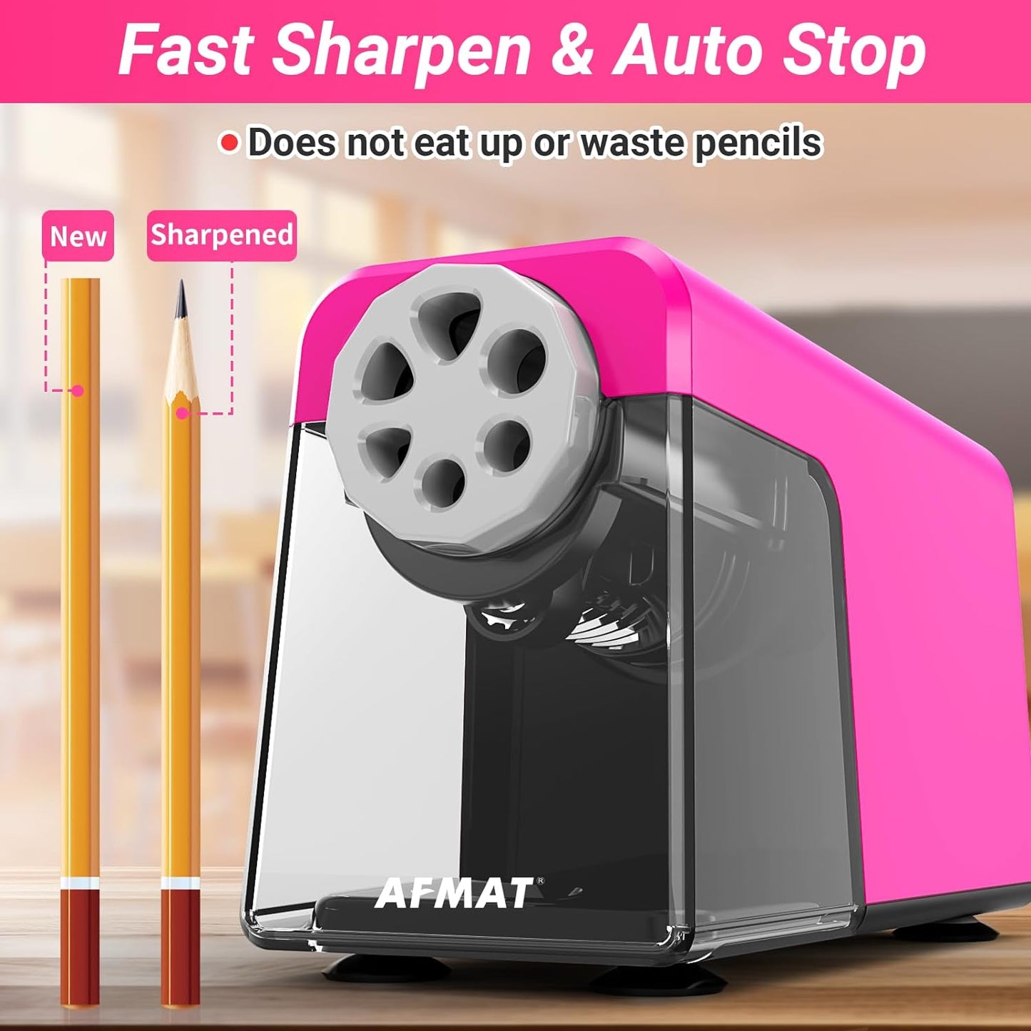 AFMAT Electric Pencil Sharpener Heavy Duty, 6 Holes, Auto Stop Pencil Sharpeners for School