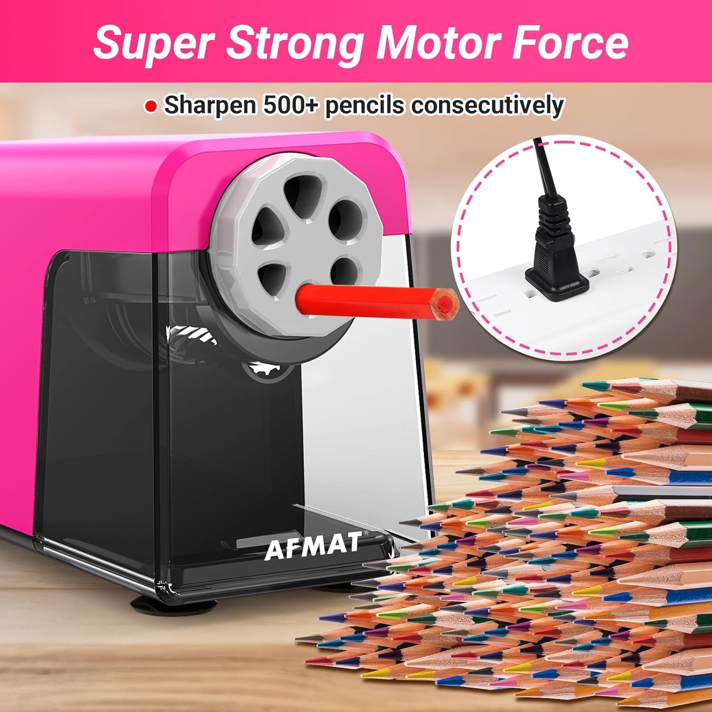AFMAT Electric Pencil Sharpener Heavy Duty, 6 Holes, Auto Stop Pencil Sharpeners for School