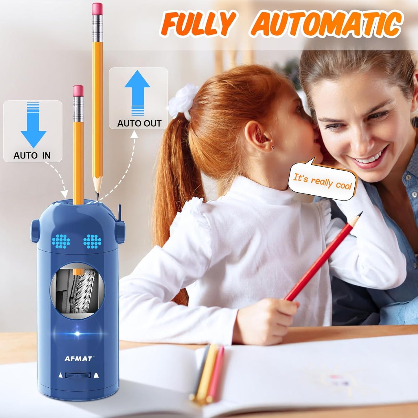 Fully Automatic Electric Colored Pencil Sharpener,AFMAT Electric Pencil Sharpener for Colored Pencils 7-11.5mm