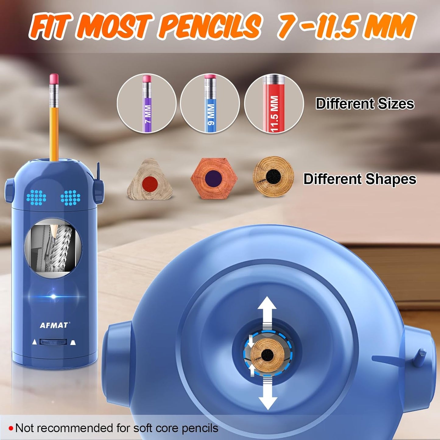 Fully Automatic Electric Colored Pencil Sharpener,AFMAT Electric Pencil Sharpener for Colored Pencils 7-11.5mm