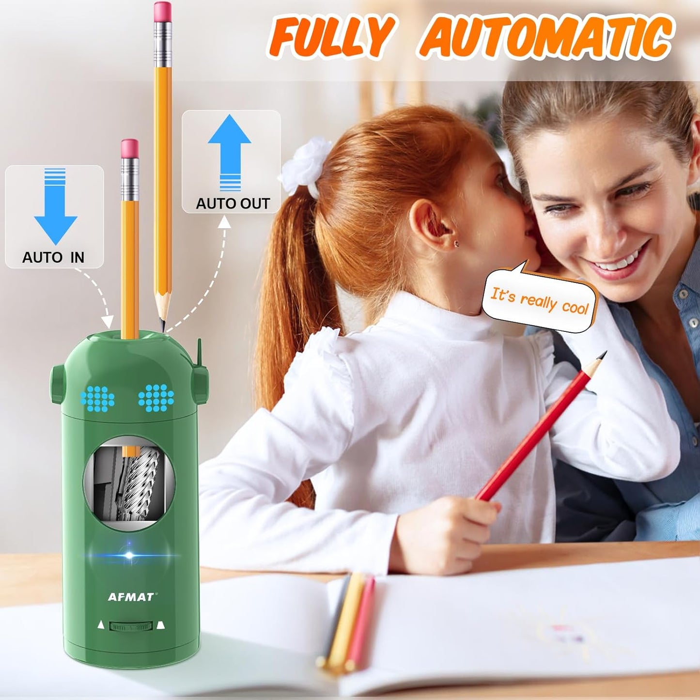 Fully Automatic Electric Colored Pencil Sharpener,AFMAT Electric Pencil Sharpener for Colored Pencils 7-11.5mm