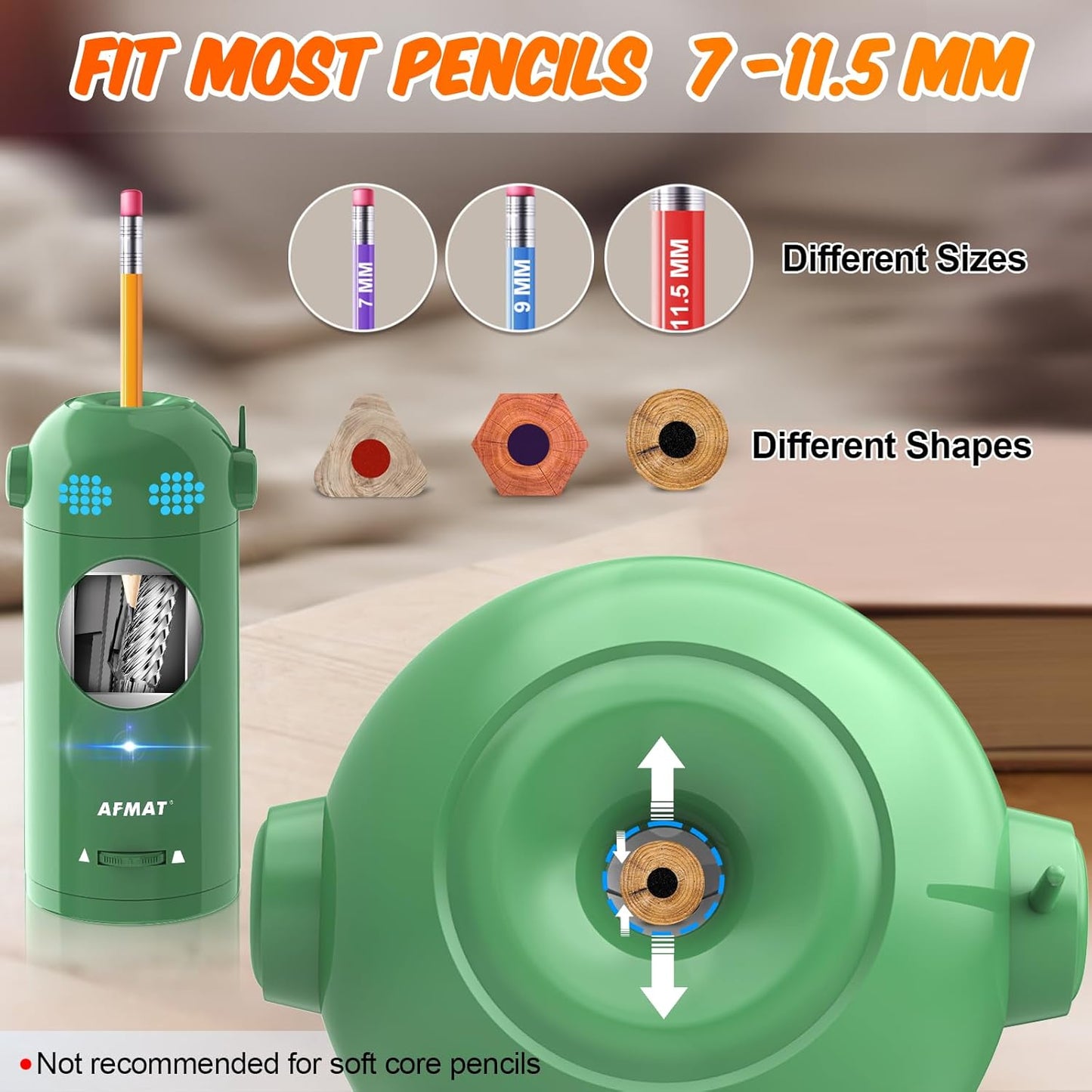 Fully Automatic Electric Colored Pencil Sharpener,AFMAT Electric Pencil Sharpener for Colored Pencils 7-11.5mm