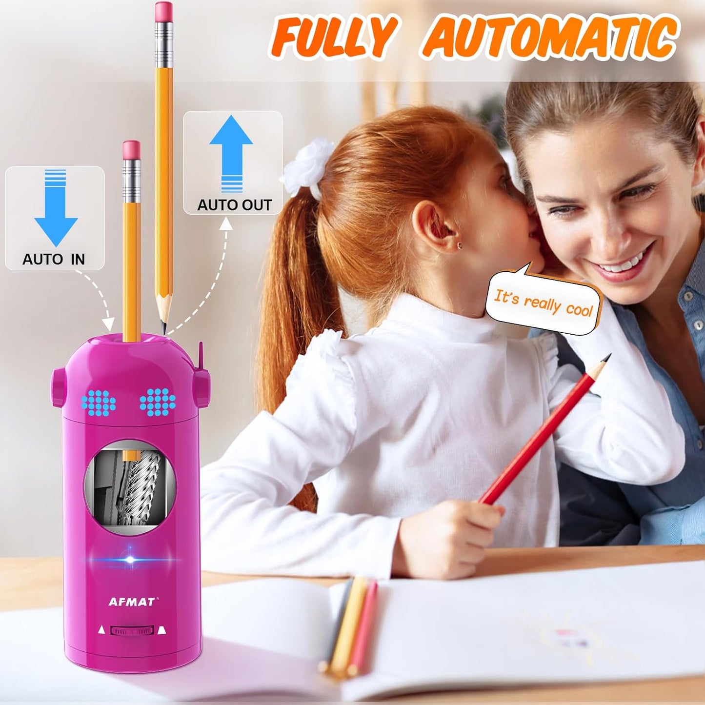 Fully Automatic Electric Colored Pencil Sharpener,AFMAT Electric Pencil Sharpener for Colored Pencils 7-11.5mm