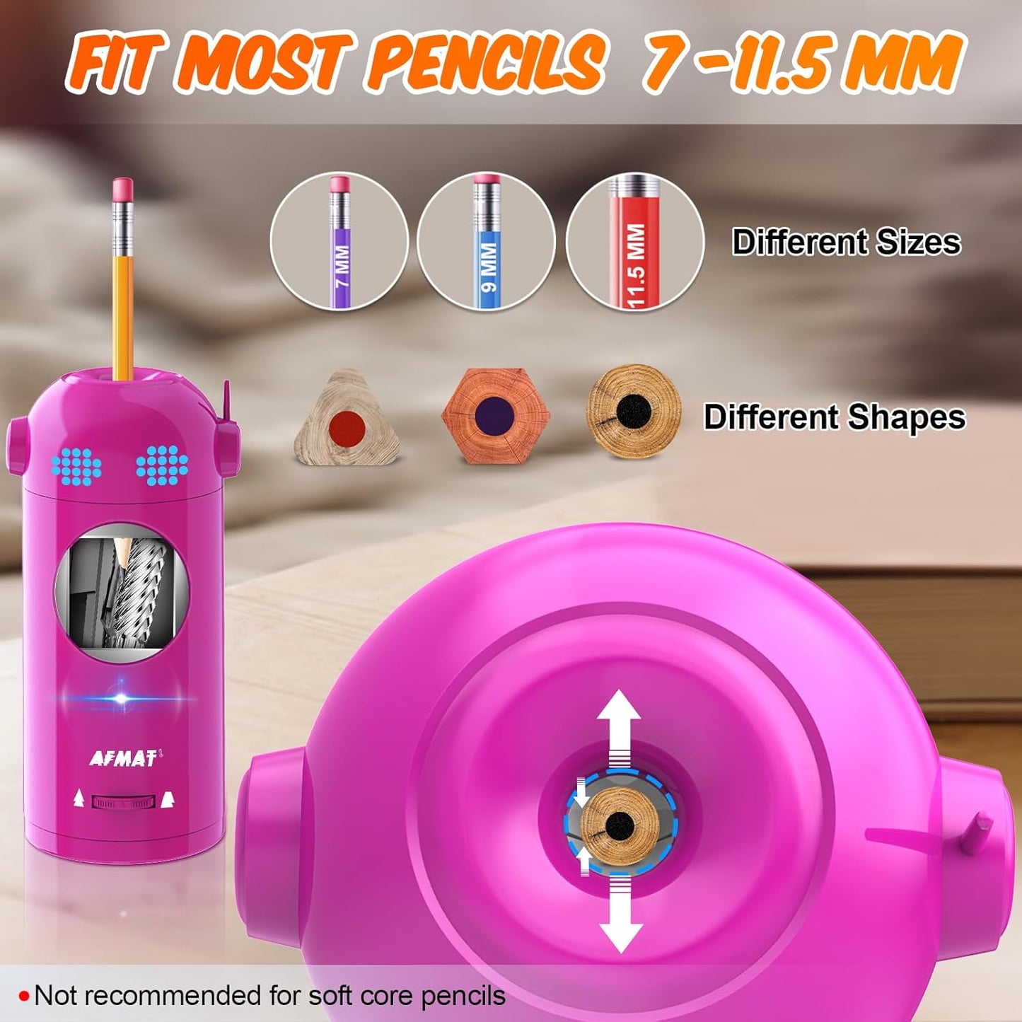 Fully Automatic Electric Colored Pencil Sharpener,AFMAT Electric Pencil Sharpener for Colored Pencils 7-11.5mm