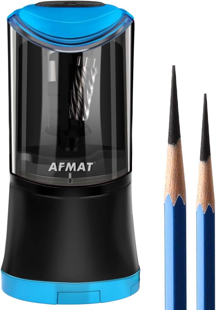 AFMAT Rechargeable Long Point Pencil Sharpener, 2 Holes, Fast Sharpen & Auto Stop, 8-17mm