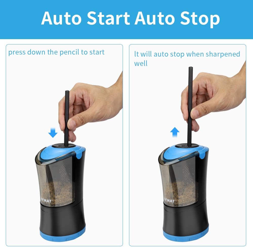 AFMAT Rechargeable Long Point Pencil Sharpener, 2 Holes, Fast Sharpen & Auto Stop, 8-17mm