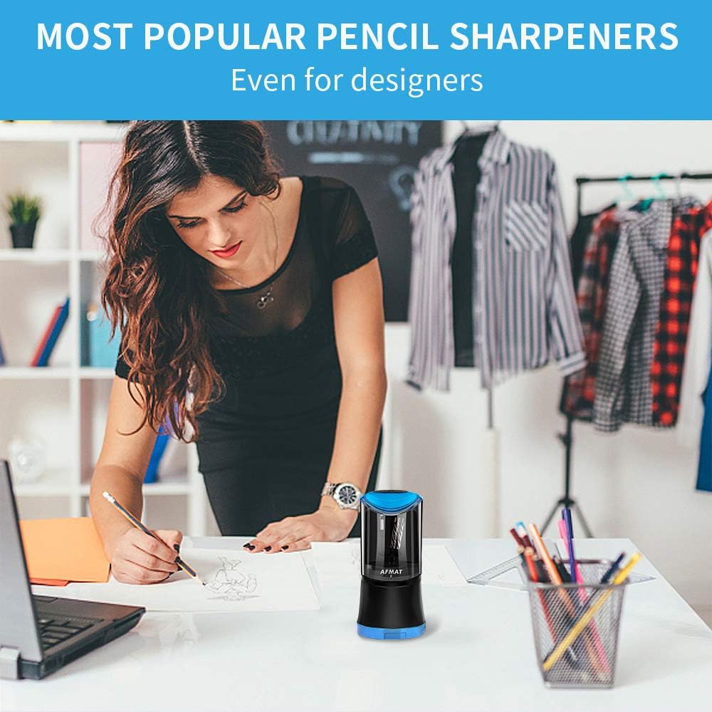 AFMAT Rechargeable Long Point Pencil Sharpener, 2 Holes, Fast Sharpen & Auto Stop, 8-17mm