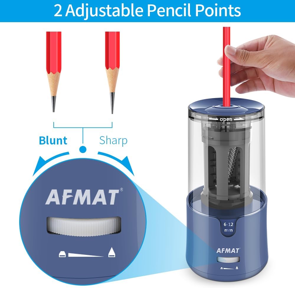 AFMAT Electric Long Point Pencil Sharpener for Artist, Auto Stop & Fast Sharpening, 8-17mm