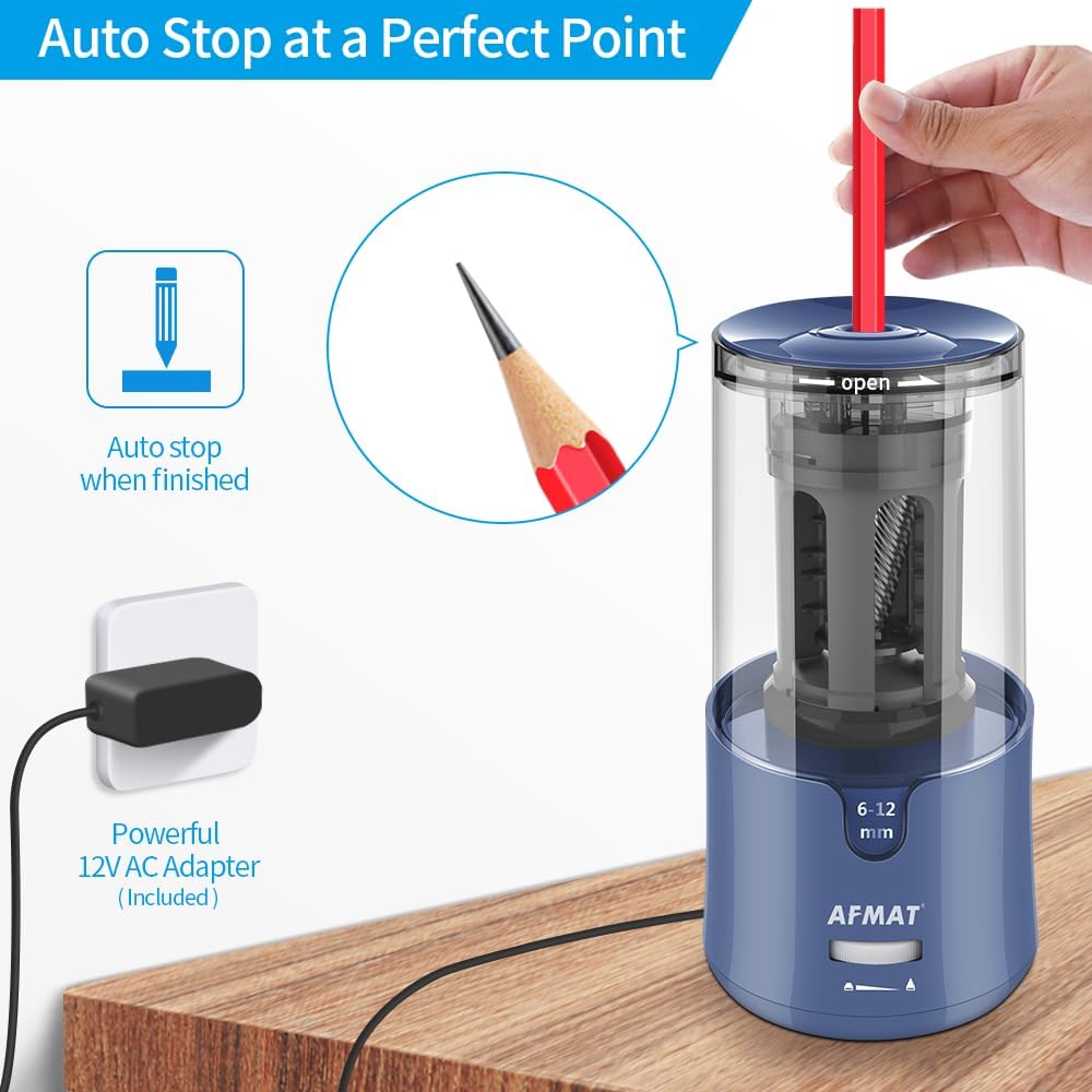 AFMAT Electric Long Point Pencil Sharpener for Artist, Auto Stop & Fast Sharpening, 8-17mm