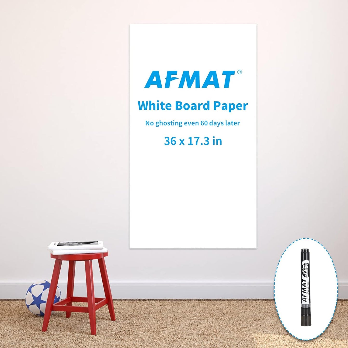 AFMAT WS40 Whiteboard Sticker, 17.3" x 36" Dry Erase Wallpaper, Peel and Stick White Board for Wall