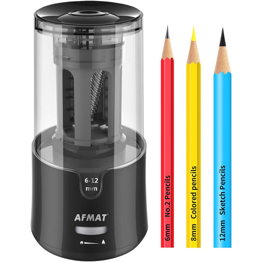 AFMAT PS92 Electric Pencil Sharpener - Auto Stop, Super Sharp & Fast, Plug in Pencil Sharpener for 6-12mm No.2/Colored Pencils,Model:PS92(Black)