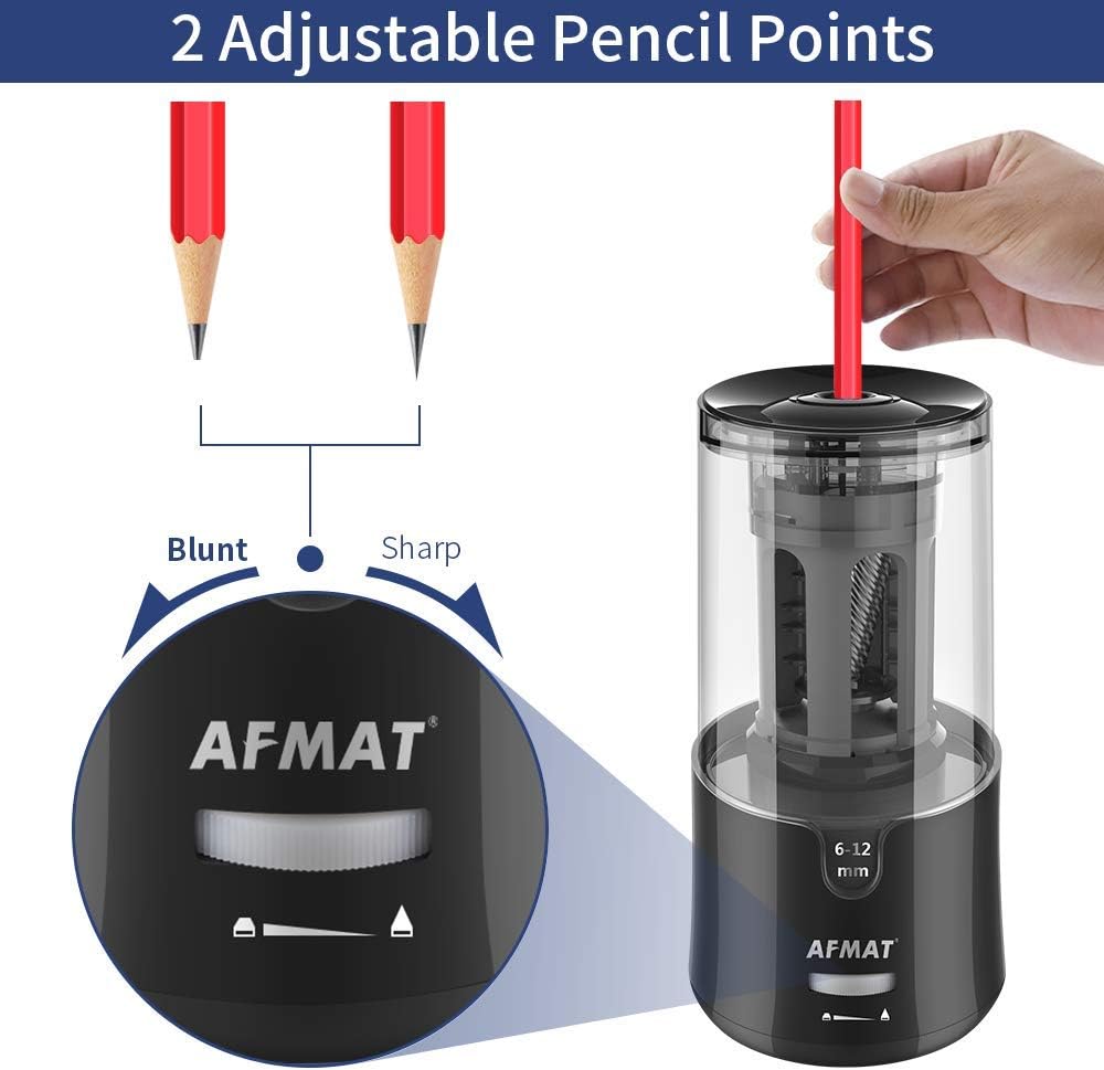AFMAT Electric Pencil Sharpener - Auto Stop, Super Sharp & Fast, Plug in Pencil Sharpener for 6-12mm No.2/Colored Pencils