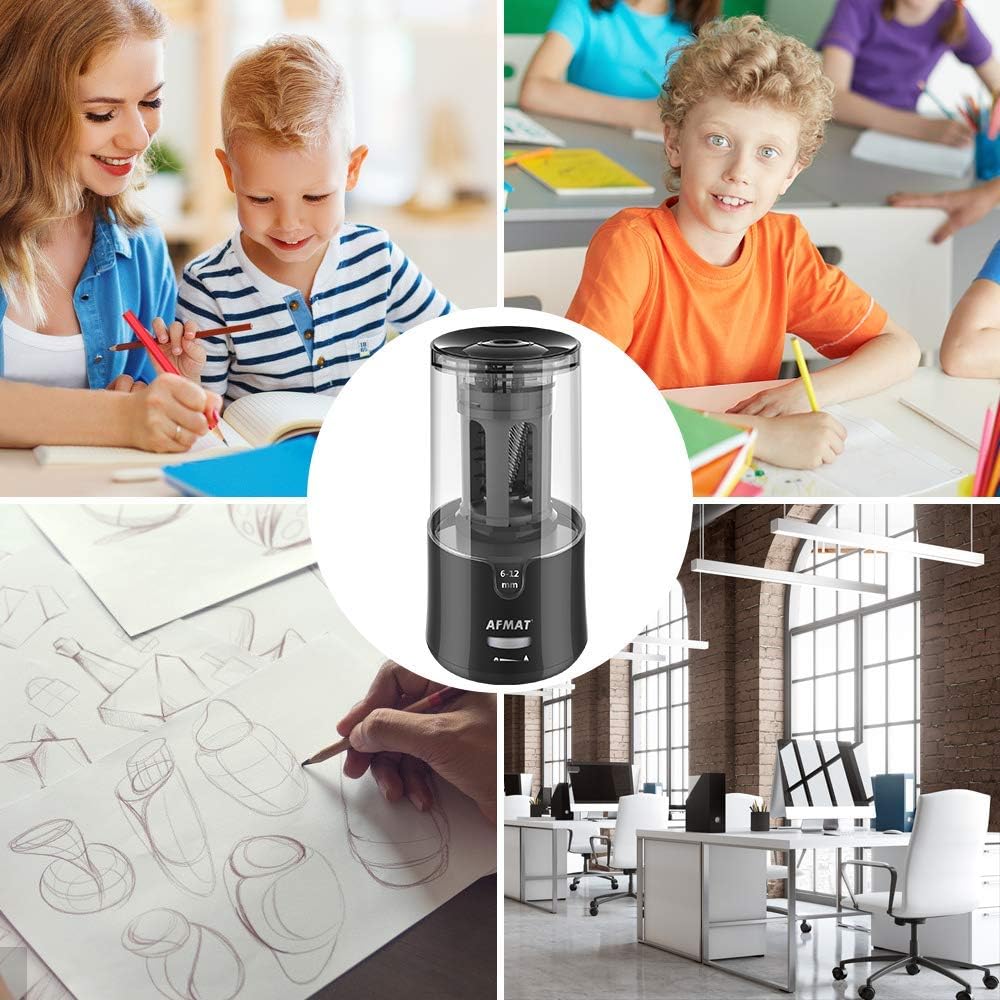 AFMAT Electric Pencil Sharpener - Auto Stop, Super Sharp & Fast, Plug in Pencil Sharpener for 6-12mm No.2/Colored Pencils