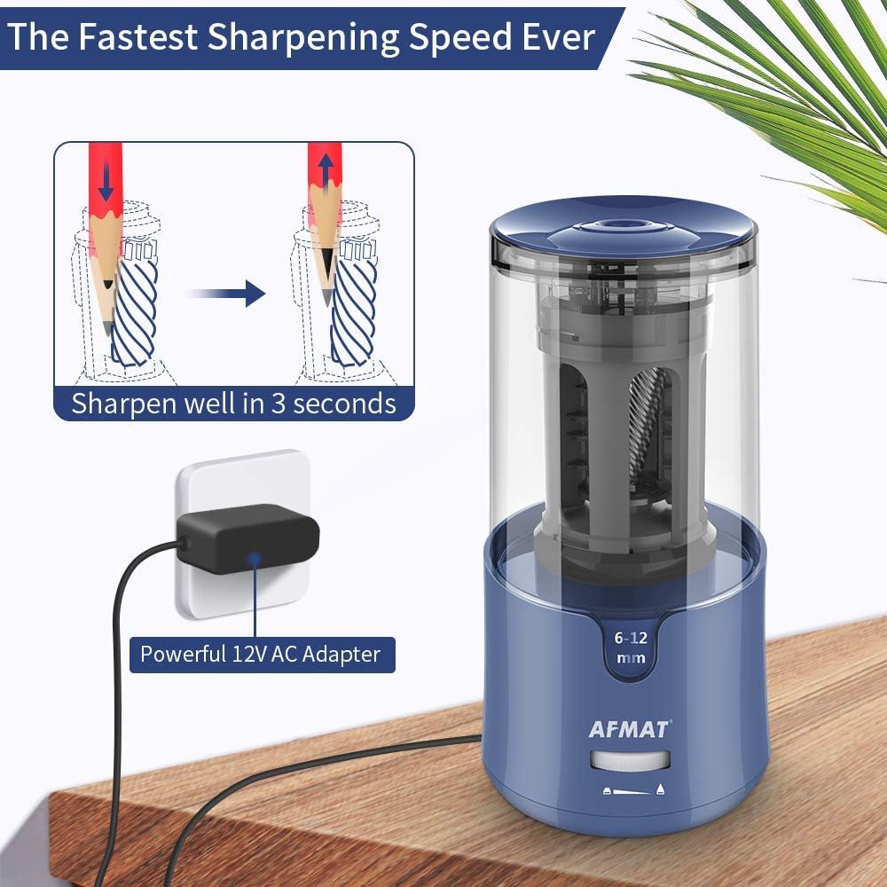 AFMAT Electric Pencil Sharpener - Auto Stop, Super Sharp & Fast, Plug in Pencil Sharpener for 6-12mm No.2/Colored Pencils