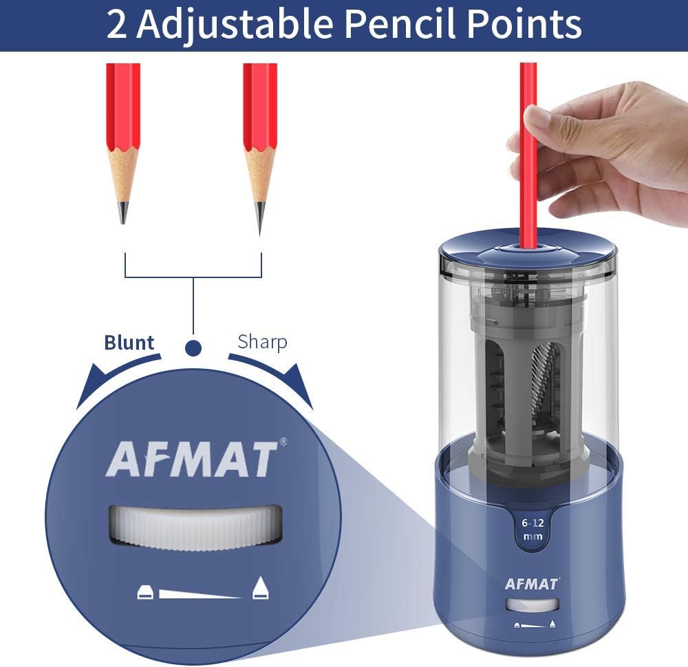 AFMAT Electric Pencil Sharpener - Auto Stop, Super Sharp & Fast, Plug in Pencil Sharpener for 6-12mm No.2/Colored Pencils