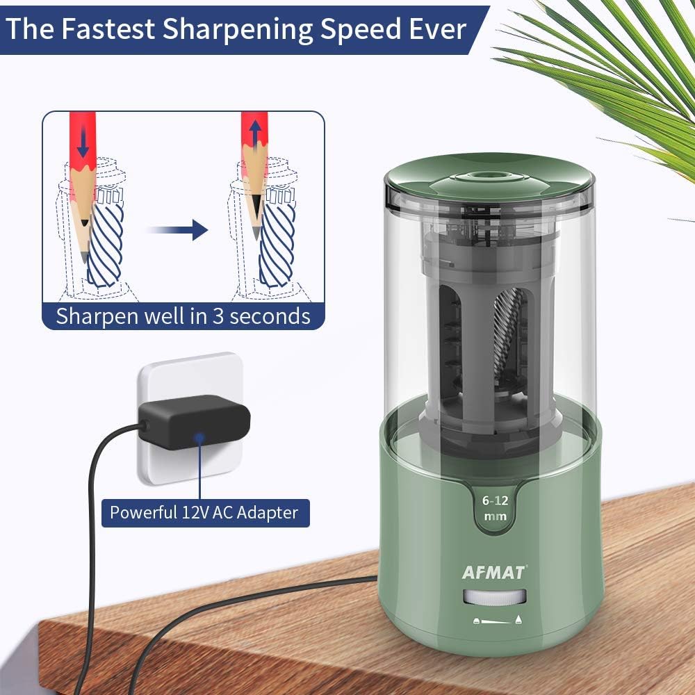 AFMAT Electric Pencil Sharpener - Auto Stop, Super Sharp & Fast, Plug in Pencil Sharpener for 6-12mm No.2/Colored Pencils
